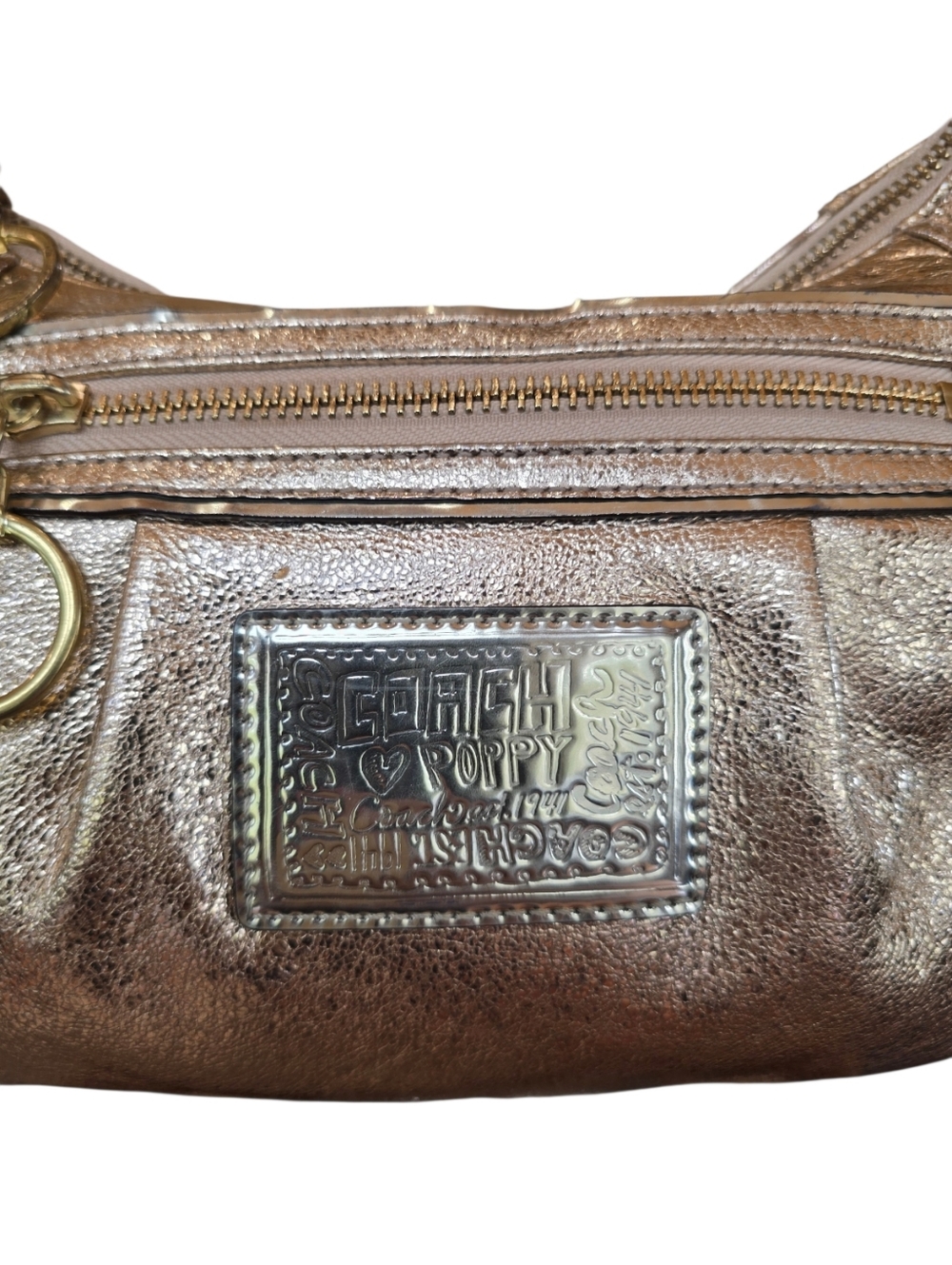 Coach Poppy Groovy Metallic Gold Leather Shoulder Bag Crossbody - Picture 11 of 17